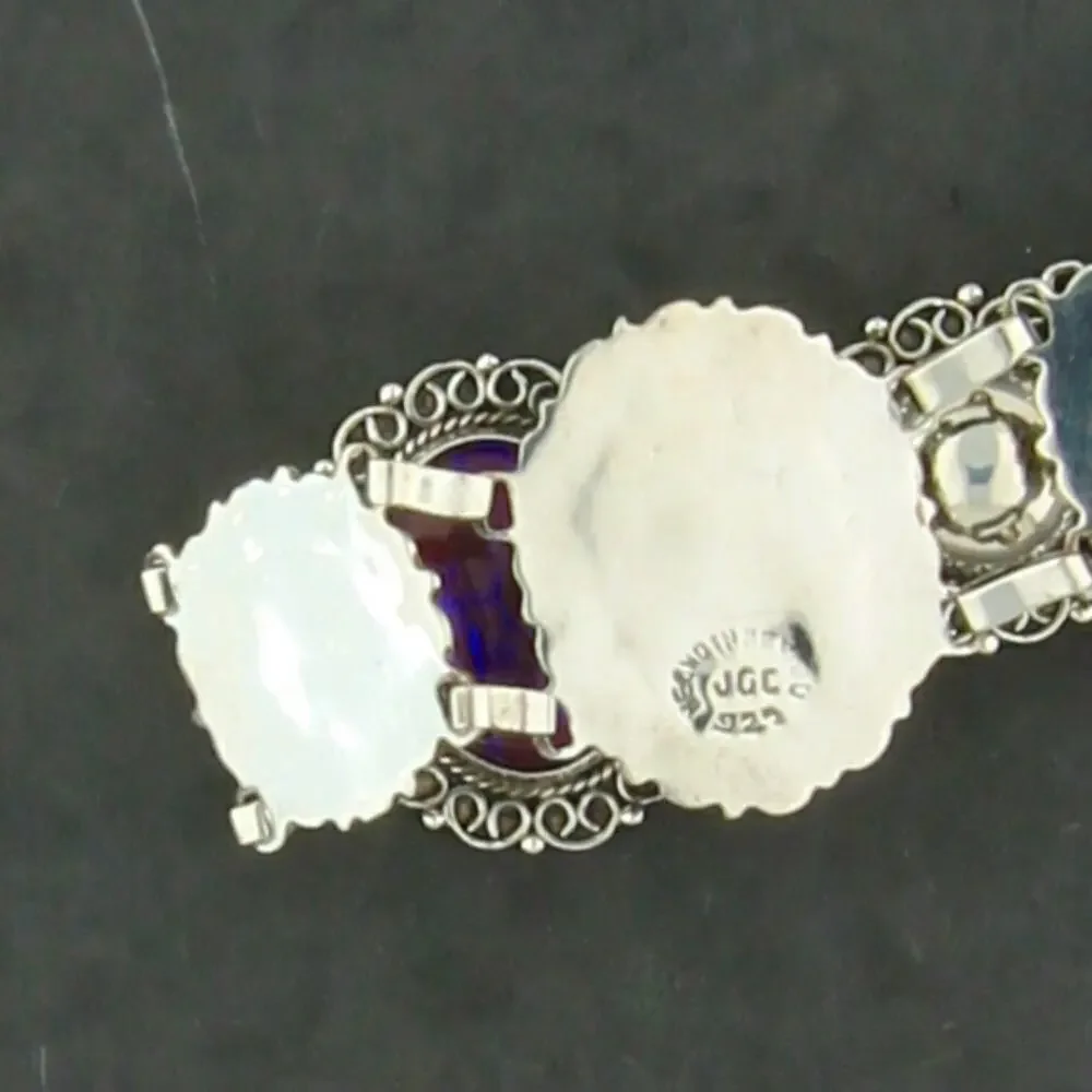 mexico sterling silver vintage dragons breath cabochon link bracelet size 7in